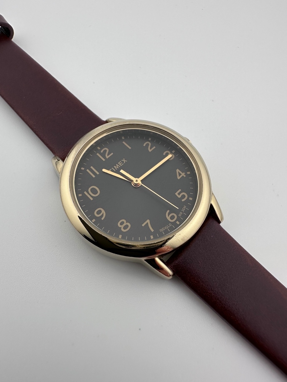 Vintage Timex Womens Gold Tone Quartz Watch 30mm Dark Gray Dial New Leather Band